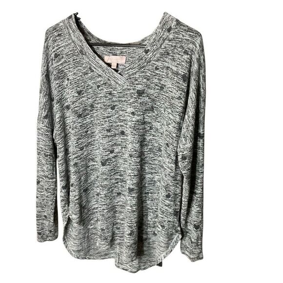 Philosophy Womens Gray Black Heart Print V Neck Soft Hi Low Hem Knit Tunic Top L - Picture 1 of 10